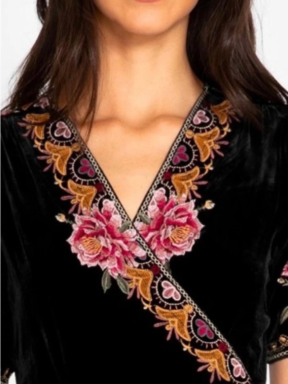 Johnny Was Black Joanna Velvet Wrap Dress Size XS, Originally $395, EUC